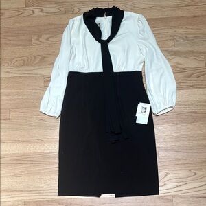 Anne Klein Sheath Dress Black and White  with Bishop Sleeves